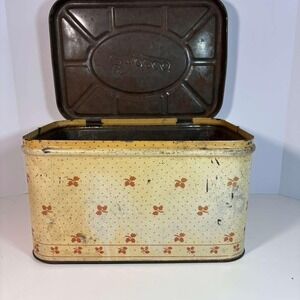 Vintage 1940's Empeco Bread Box Cream and Red Polka Dot And Leaves Kitchen Decor